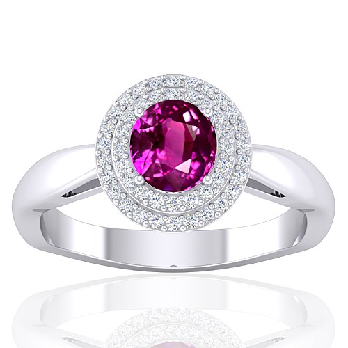 14K White Gold 1.29 cts Pink Sapphire Gemstone Diamond Cocktail Vintage Women Ring