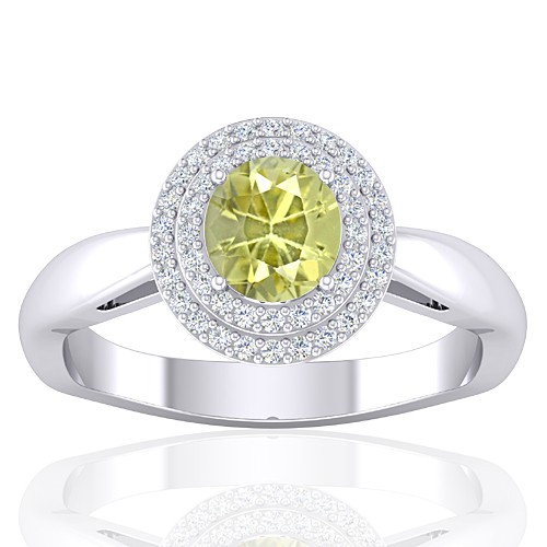 14K White Gold 1.01 cts Yellow Sapphire Stone Diamond Women Wedding Fine Jewelry Ring