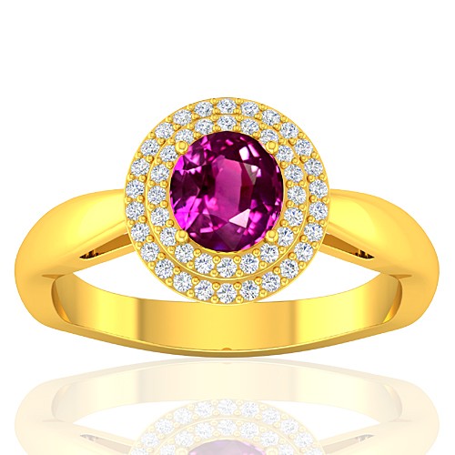 18K Yellow Gold 1.29 cts Pink Sapphire Gemstone Diamond Cocktail Vintage Women Ring