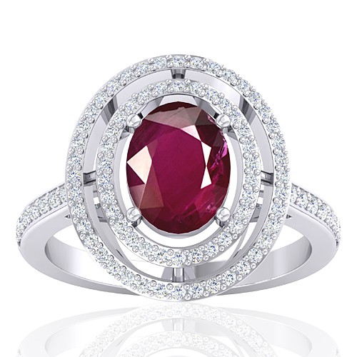 14K White Gold 2.08 cts Ruby Gemstone Diamond Women Wedding Designer Fine Jewelry Ring