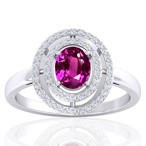 14K White Gold 1.29 cts Pink Sapphire Stone Diamond Wedding Designer Fine Jewelry Ring