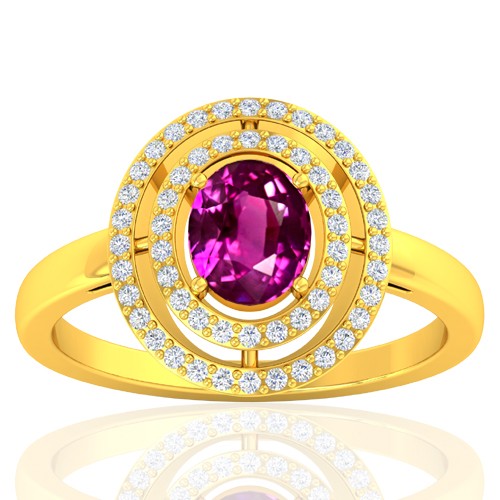 18K Yellow Gold 1.29 cts Pink Sapphire Stone Diamond Wedding Designer Fine Jewelry Ring