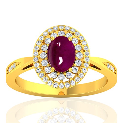 18K Yellow Gold 1.52 cts Oval Cab Ruby Stone Diamond Engagement Women Ring