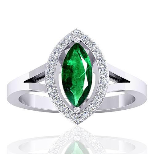 14k White Gold 0.94 cts Emerald Gemstone Diamond Designer Fine Jewelry Ring