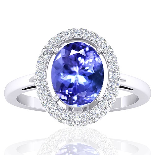 14k White Gold 2.37 cts Tanzanite Gemstone Diamond Cocktail Women Wedding Designer Fine Ring