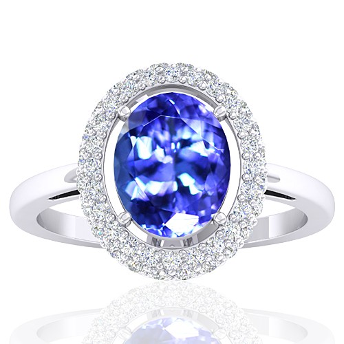 14k White Gold 2.33 cts Tanzanite Stone Diamond Women Wedding Fine Jewelry Ring