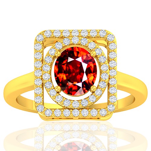 18K Yellow Gold 1.66 cts Rhodolite Garnet Stone Diamond Cocktail Vintage Engagement Ring
