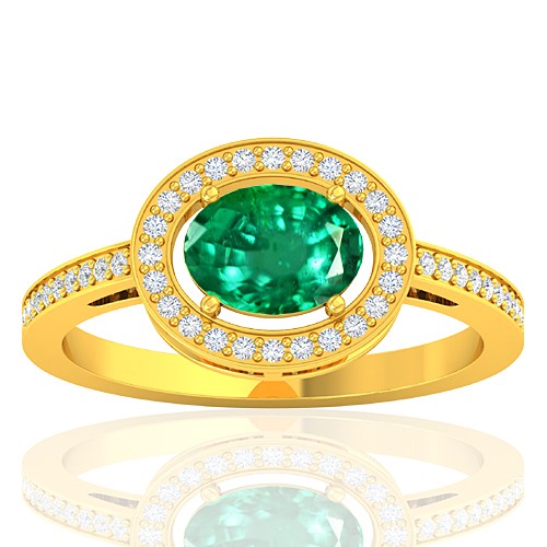 18K Yellow Gold 1.05 Cts Emerald Gemstone Diamond Women Designer Fine Jewelry Ring
