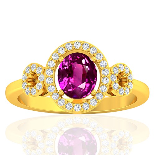 18K Yellow Gold 1.29 cts Pink Sapphire Stone Diamond Women Fine Jewelry Ring