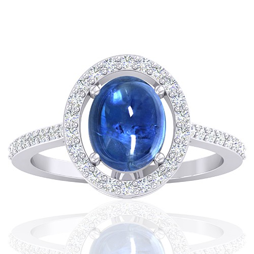 14K White Gold 2.81 cts Blue Sapphire Stone Diamond Engagement Women Ring