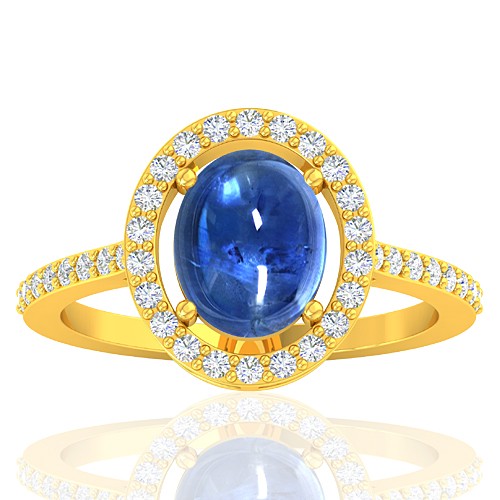18K Yellow Gold 2.81 cts Blue Sapphire Stone Diamond Engagement Women Ring