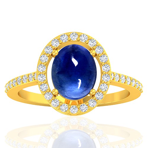 18K Yellow Gold 2.26 cts Blue Sapphire Stone Diamond Designer Fine Jewelry Ring