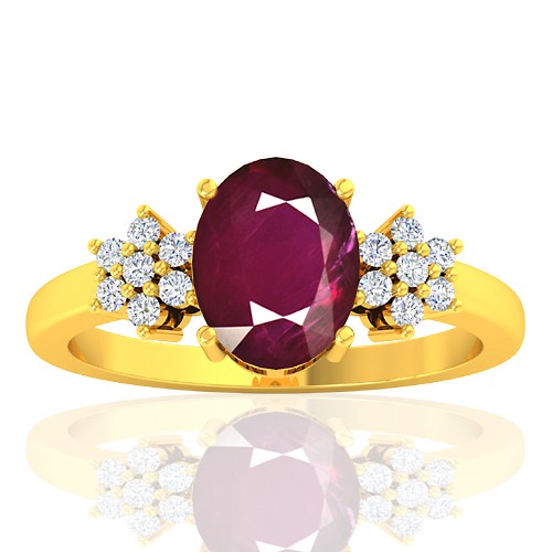 18K Yellow Gold 2.08 cts Ruby Stone Diamond Designer Fine Jewelry Ring