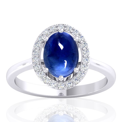 14K White Gold 2.26 cts Blue Sapphire Gemstone Diamond Women Designer Fine Jewelry Ring
