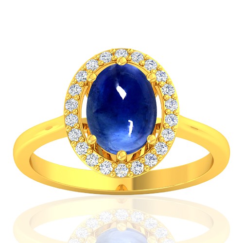 18K Yellow Gold 2.26 cts Blue Sapphire Gemstone Diamond Women Designer Fine Jewelry Ring