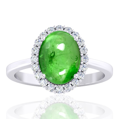 14K White Gold 3.75 cts Tsavorite Gemstone Diamond Engagement Women Jewelry Ring