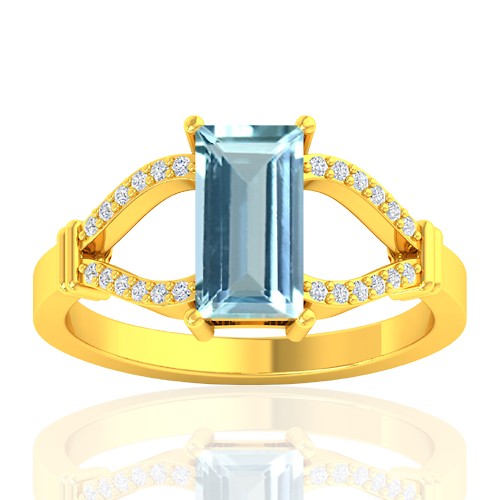 18K Yellow Gold 1.19 cts Aquamarine Stone Diamond Wedding Fine Jewelry Ring